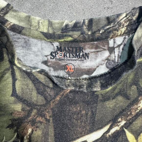 Camo Pocket Tee Mens XL Brown Tan Green Outdoors AOP Nature Camouflage Shirt - Picture 2 of 3